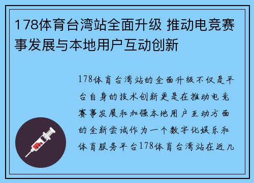 178体育台湾站全面升级 推动电竞赛事发展与本地用户互动创新
